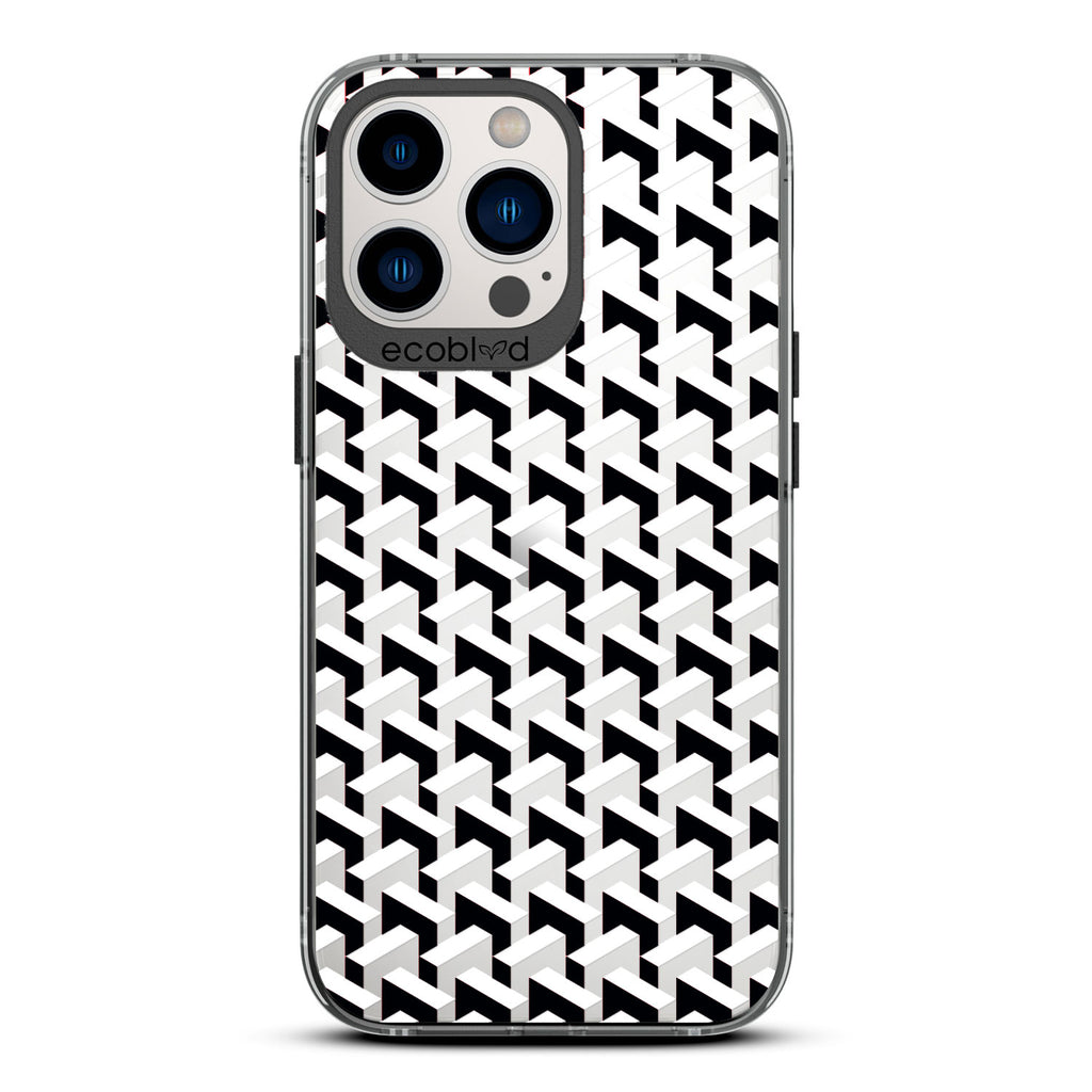 Timeless Collection - Black Laguna Eco-Friendly iPhone 13 Pro Case With High-Fashion Inspired Chevron Print On A Clear Back