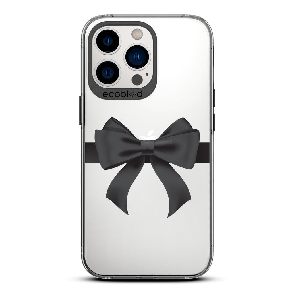 Winter Collection - Black Eco-Friendly Laguna iPhone 12 & 13 Pro Max Case With A Black Gift Bow Printed On A Clear Back
