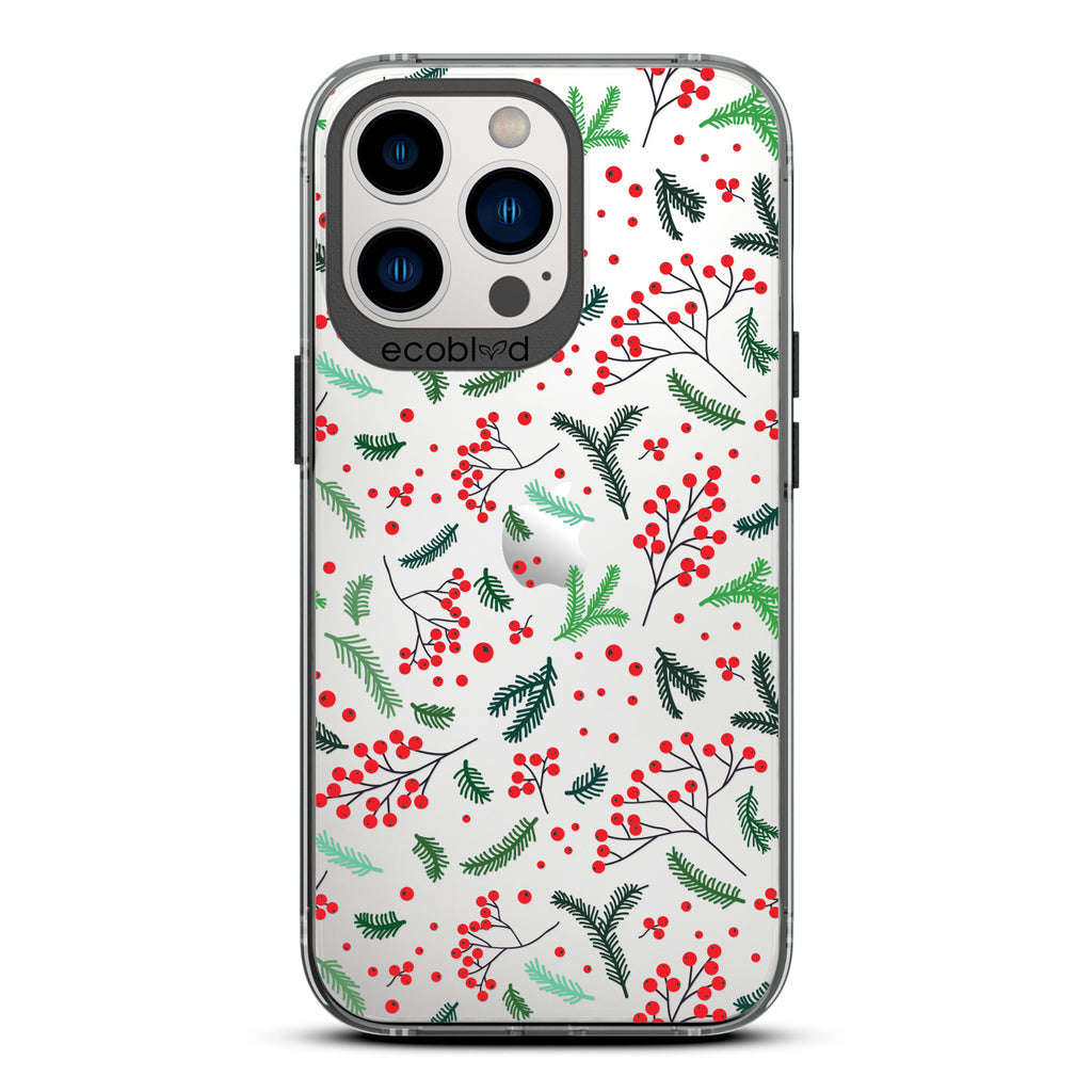 Winter Collection - Black Eco-Friendly Laguna iPhone 13 Pro Case With Mistletoe On A Clear Back