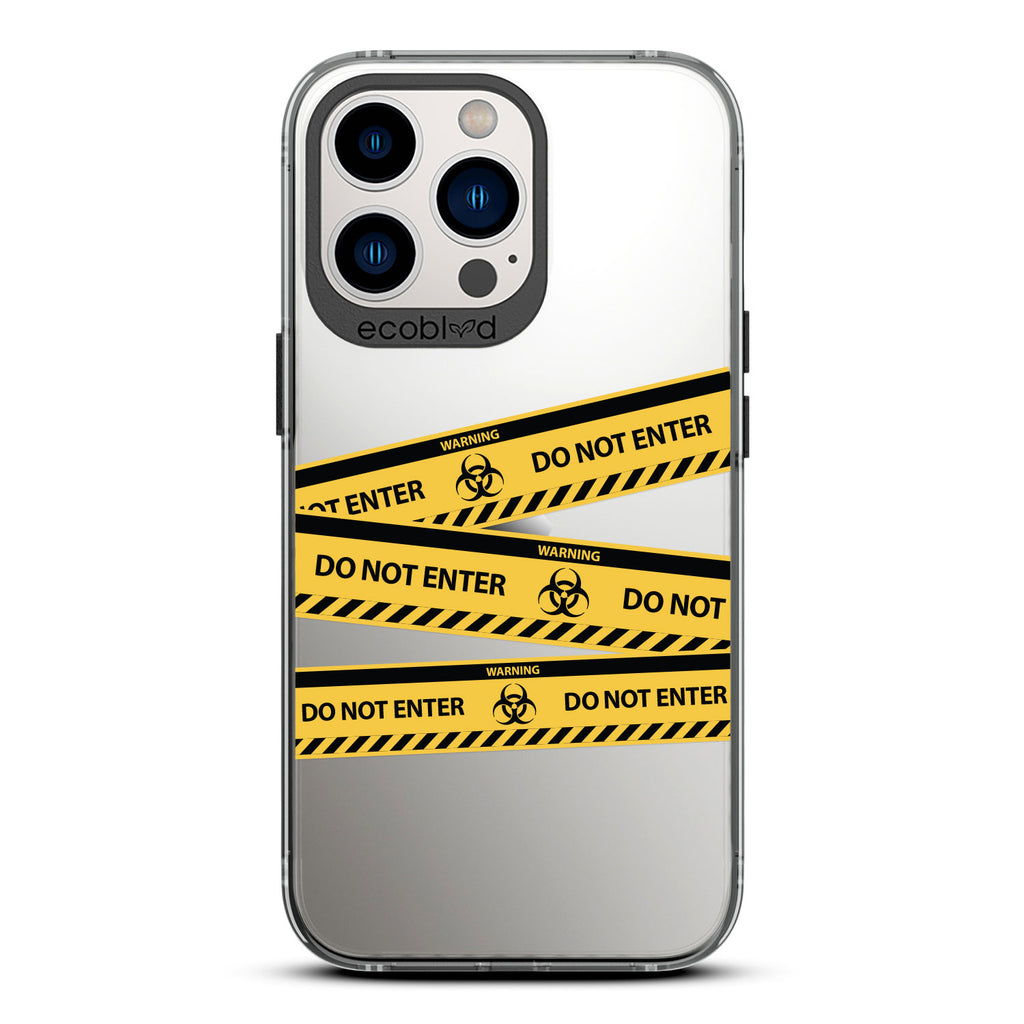 Halloween Collection - Black Laguna iPhone 13 Pro Case With Do No Enter Biohazard Tape On A Clear Back - Compostable