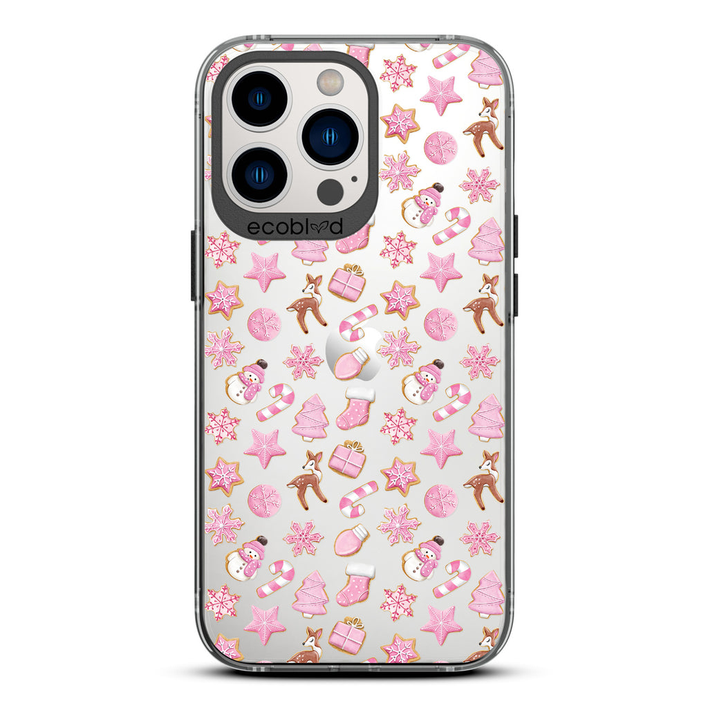 Winter Collection - Black  Laguna Eco-Friendly iPhone 12 & 13 Pro Max Case With Pink Holiday-Themed Cookies On A Clear Back