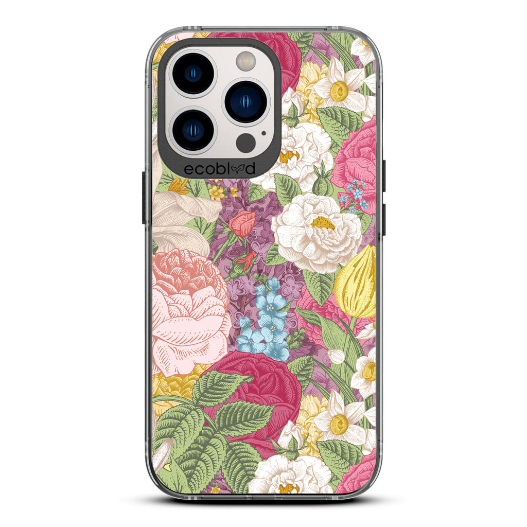 Timeless Collection - Black Laguna Compostable iPhone 13 Pro Case With A Bright Watercolor Floral Arrangement Print