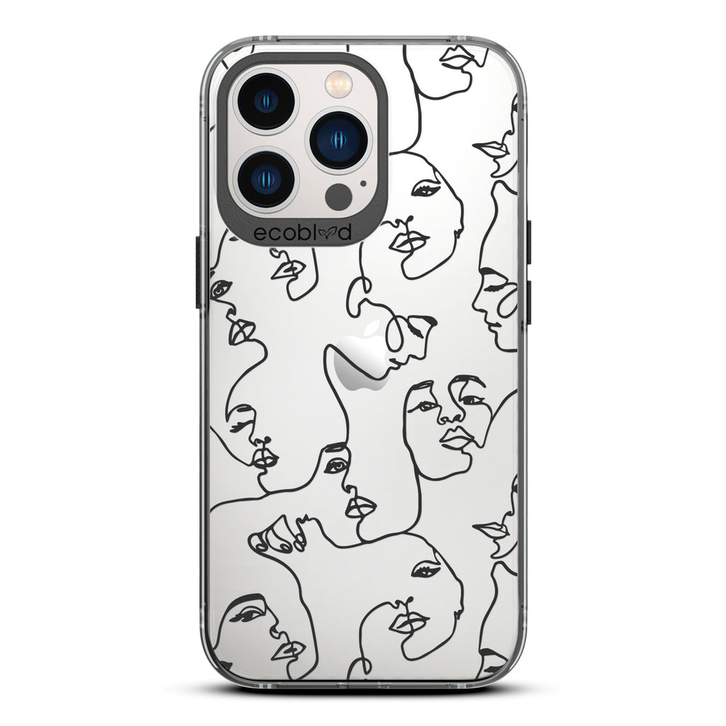 Contemporary Collection - Black Compostable iPhone 13 Pro Case - Line Art Of A Woman’s Face On A Clear Back