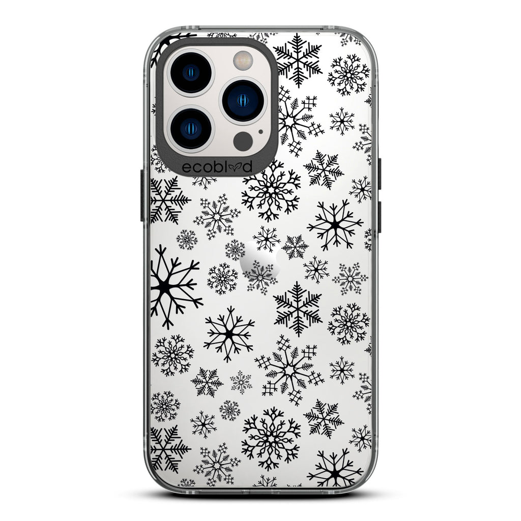 Winter Collection - Black Eco-Friendly Laguna iPhone 12 & 13 Pro Max Case With A Snowflake Pattern On A Clear Back