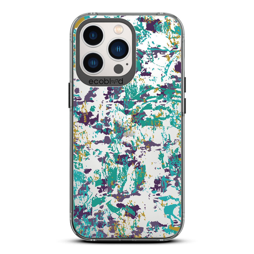 Contemporary Collection - Black Compostable iPhone 12/13 Pro Max Case - Abstract Expressionist Paint Splatter On A Clear Back