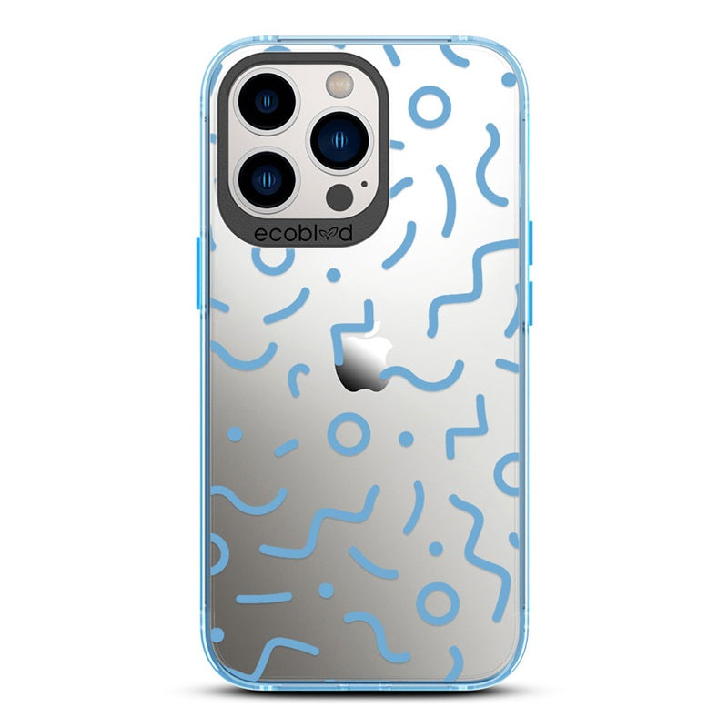 90's Kids - Blue Eco-Friendly iPhone 12/13 Pro Max Case with Retro 90's Lines & Squiggles On A Clear Back