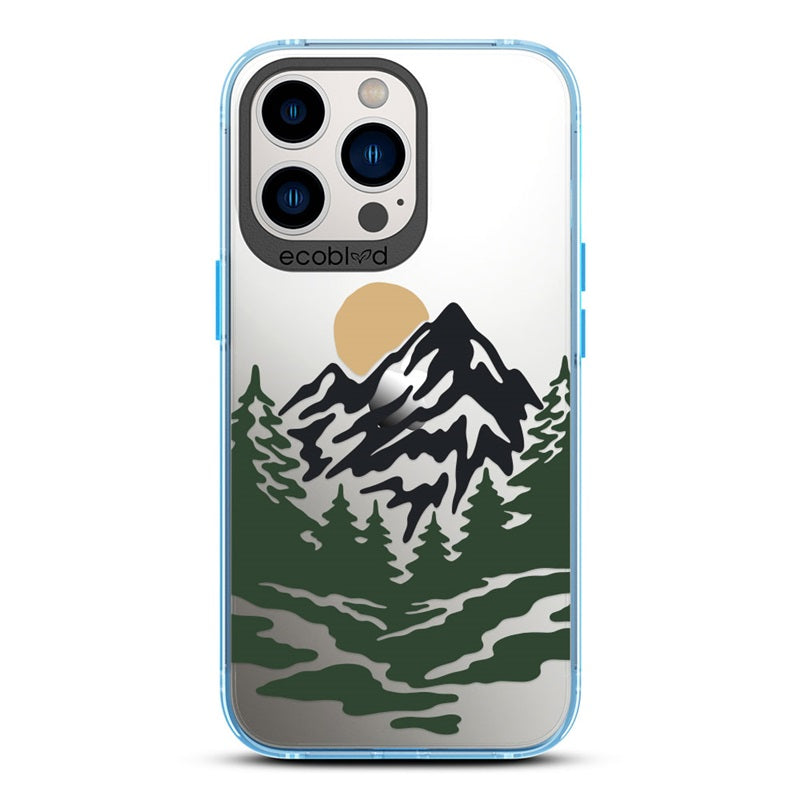 Laguna Collection - Blue Compostable iPhone 12 & 13 Pro Max Case With  A Minimalist Moonlit Mountain Landscape On A Clear Back 