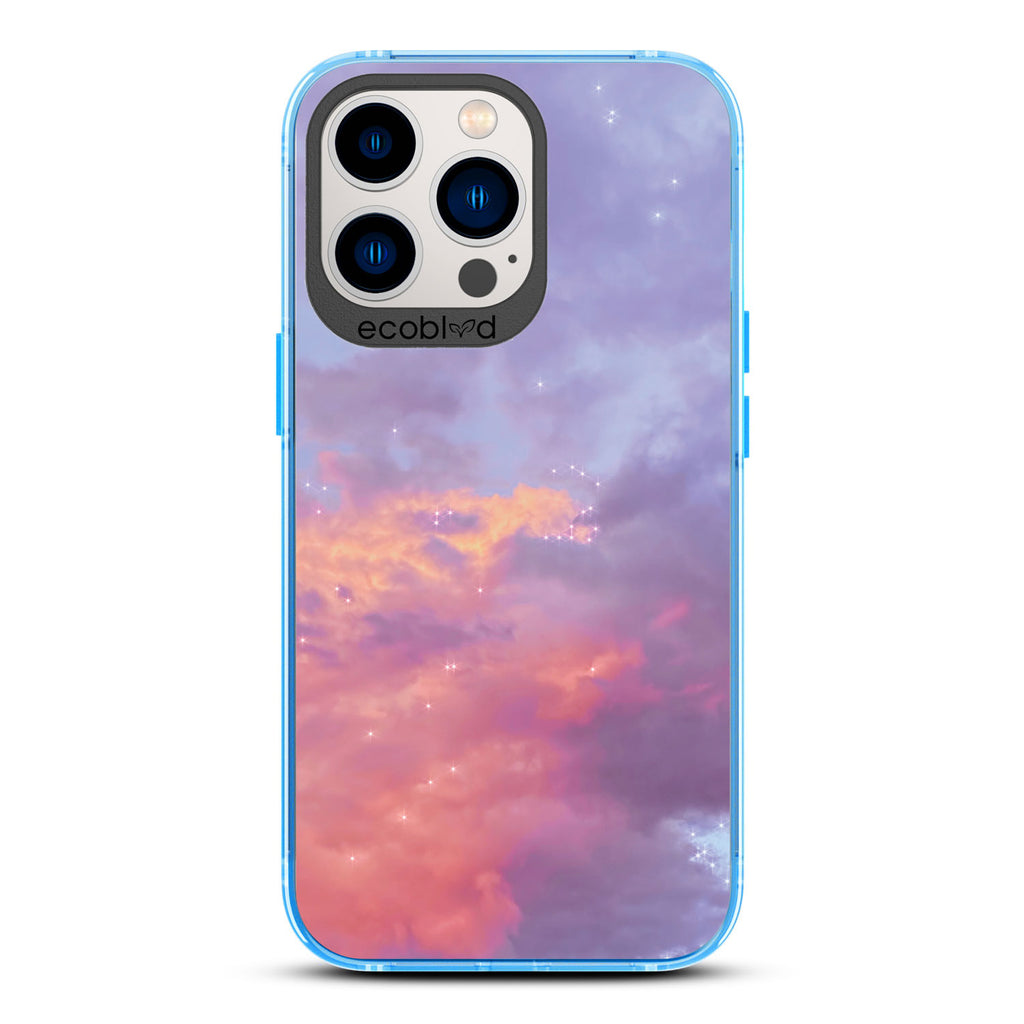 Love Collection -  Blue Compostable iPhone 12 & 13 Pro Max Case - Cloudy Pastel Sunset With Stars On A Clear Back