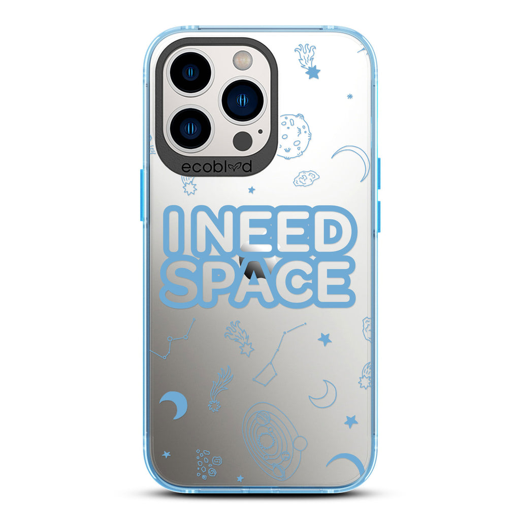 Laguna Collection - Blue Eco-Friendly iPhone 12 & 13 Pro Max Case With I Need Space, Constellations & Planets On Clear Back