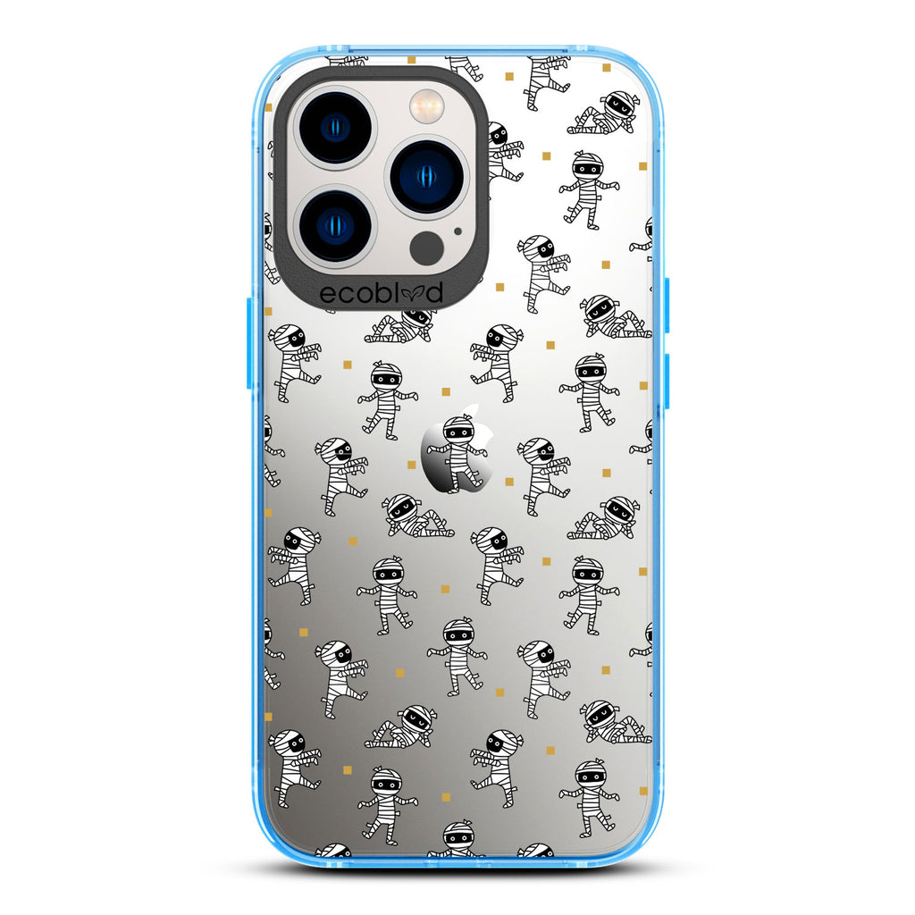 Halloween Collection - Blue Laguna iPhone 12 & 13 Pro Max Case With Multiple Cartoon Mummies Walking & Laying On A Clear Back