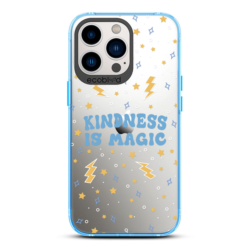 Laguna Collection - Blue Compostable iPhone 12 & 13 Pro Max Case With Kindness Is Magic, Lightning & Stars On A  Clear Back