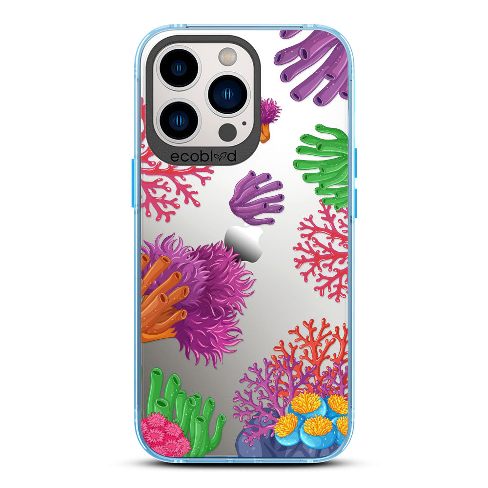 Laguna Collection - Blue Eco-Friendly iPhone 13 Pro Case With A Colorful Underwater Coral Reef Pattern On A Clear Back