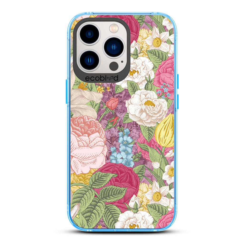 Timeless Collection - Blue Laguna Compostable iPhone 13 Pro Case With A Bright Watercolor Floral Arrangement Print