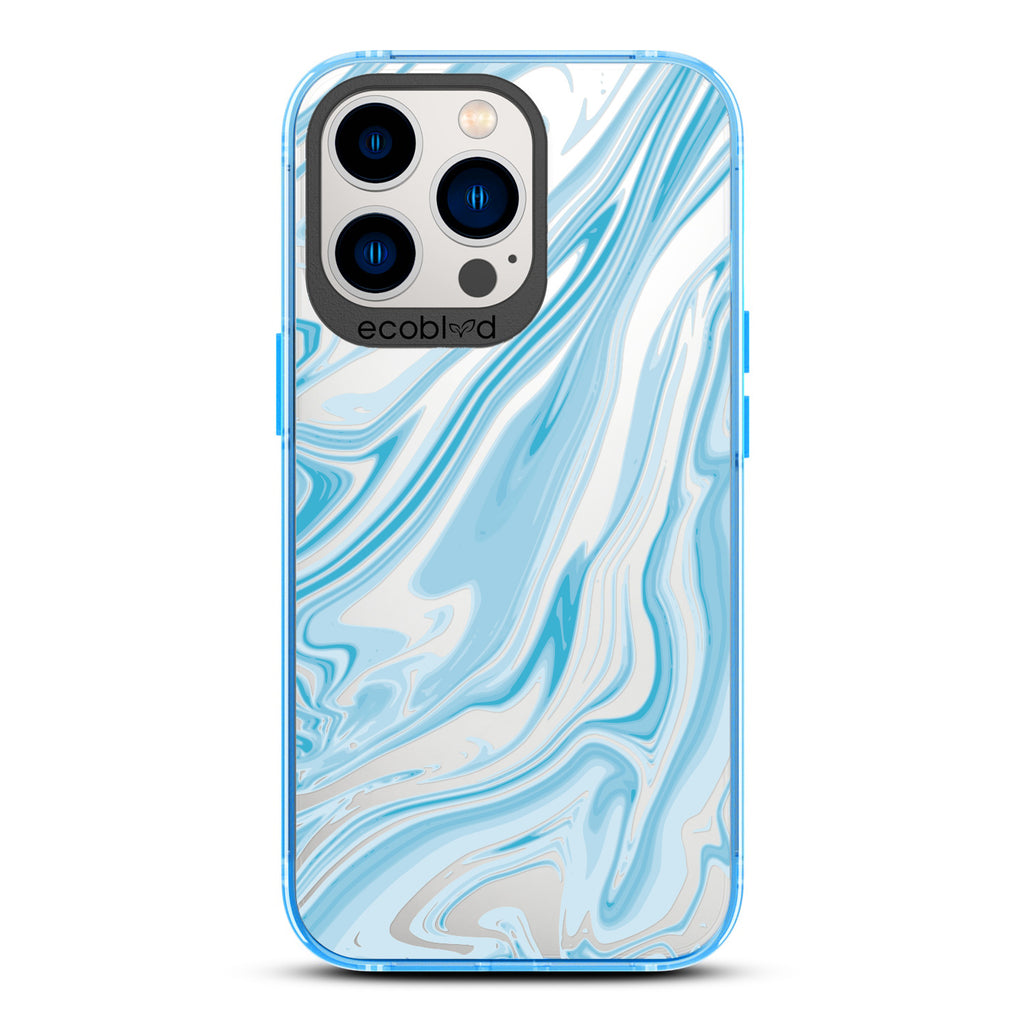 Timeless Collection - Blue Laguna Compostable iPhone 12 & 13 Pro Max Case With Marble Swirls On a Clear Back