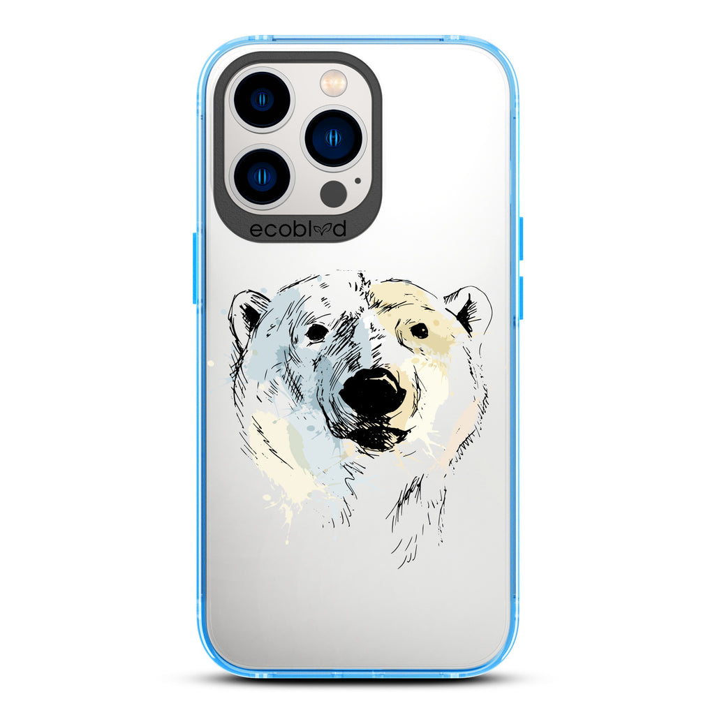 Winter Collection - Blue Compostable iPhone 13 Pro Case - Illustrated Polar Bear Face On Clear Back