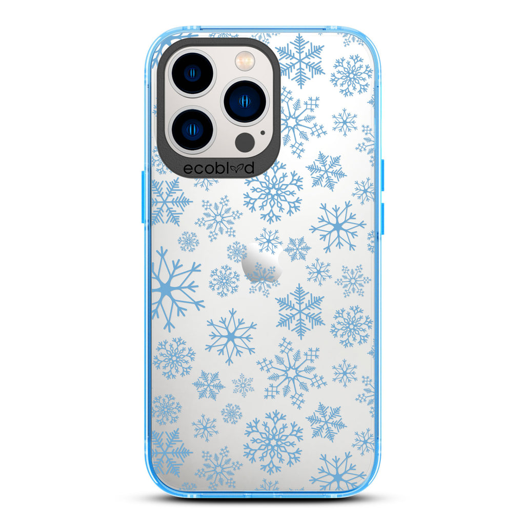 Winter Collection - Blue Eco-Friendly Laguna iPhone 12 & 13 Pro Max Case With A Snowflake Pattern On A Clear Back