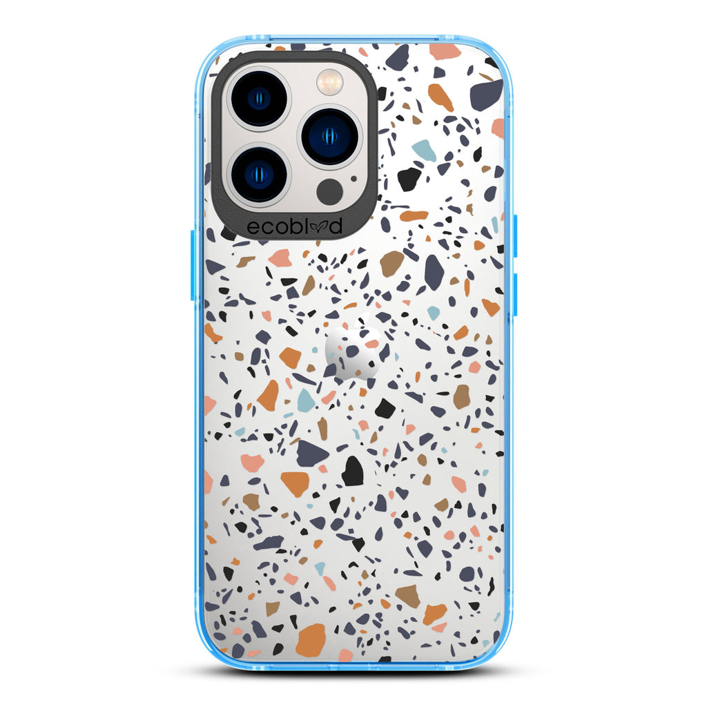 Timeless Collection - Blue Laguna Compostable iPhone 12 & 13 Pro Max Case With A Speckled Terrazzo Pattern On A Clear Back