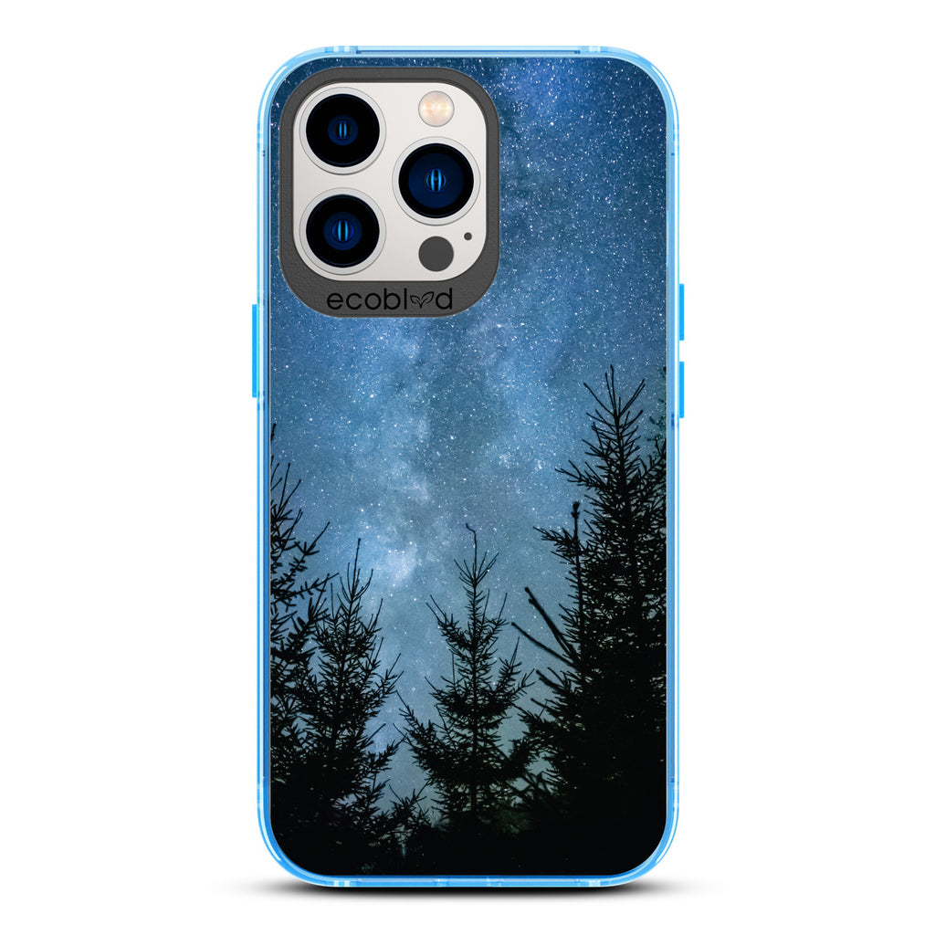Winter Collection - Blue Compostable iPhone 12 & 13 Pro Max Case - Star-Filled Night Sky In The Woods On A Clear Back