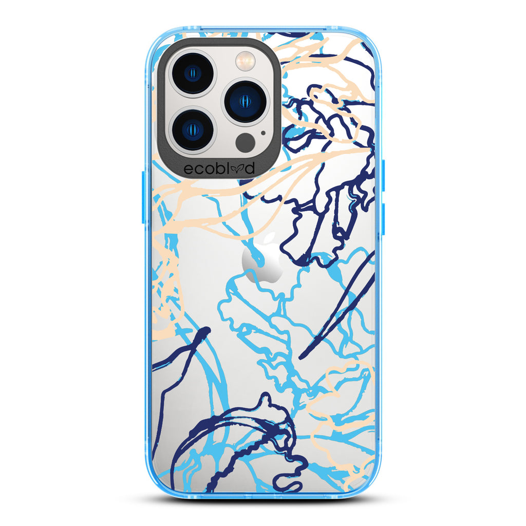 Contemporary Collection - Blue Compostable iPhone 12/13 Pro Max Case - Minimalist Abstract Lines & Squiggles On Clear Back