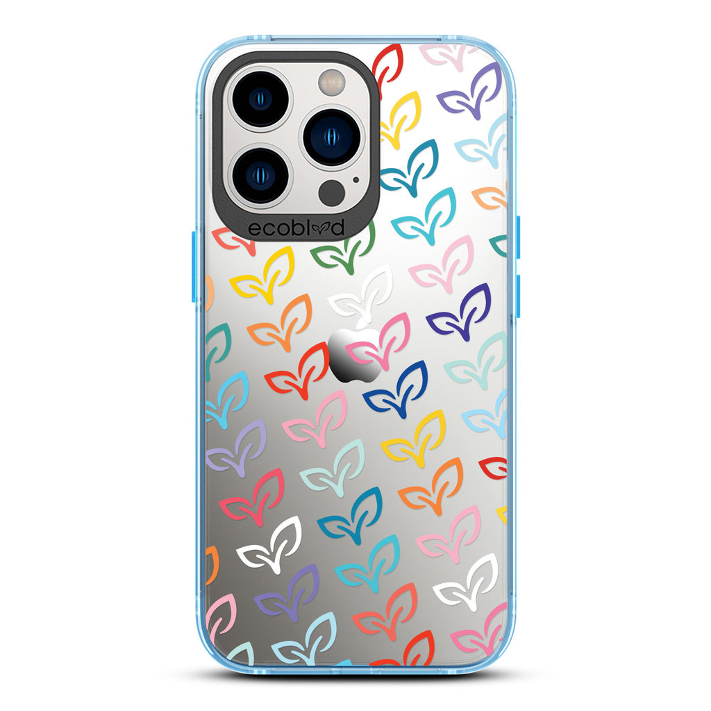 Laguna Collection - Blue iPhone 13 Pro Max / 12 Pro Max Case With Colorful V-Leaf Monogram Print On A Clear Back 