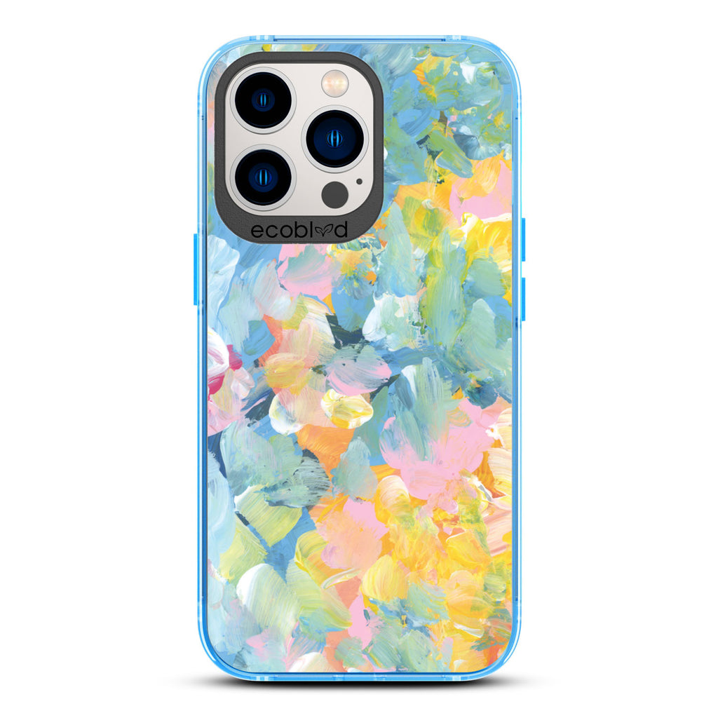 Spring Collection - Blue Compostable iPhone 12/13 Pro Max Case - Pastel Acrylic Abstract Paint Smears & Blots On A Clear Back