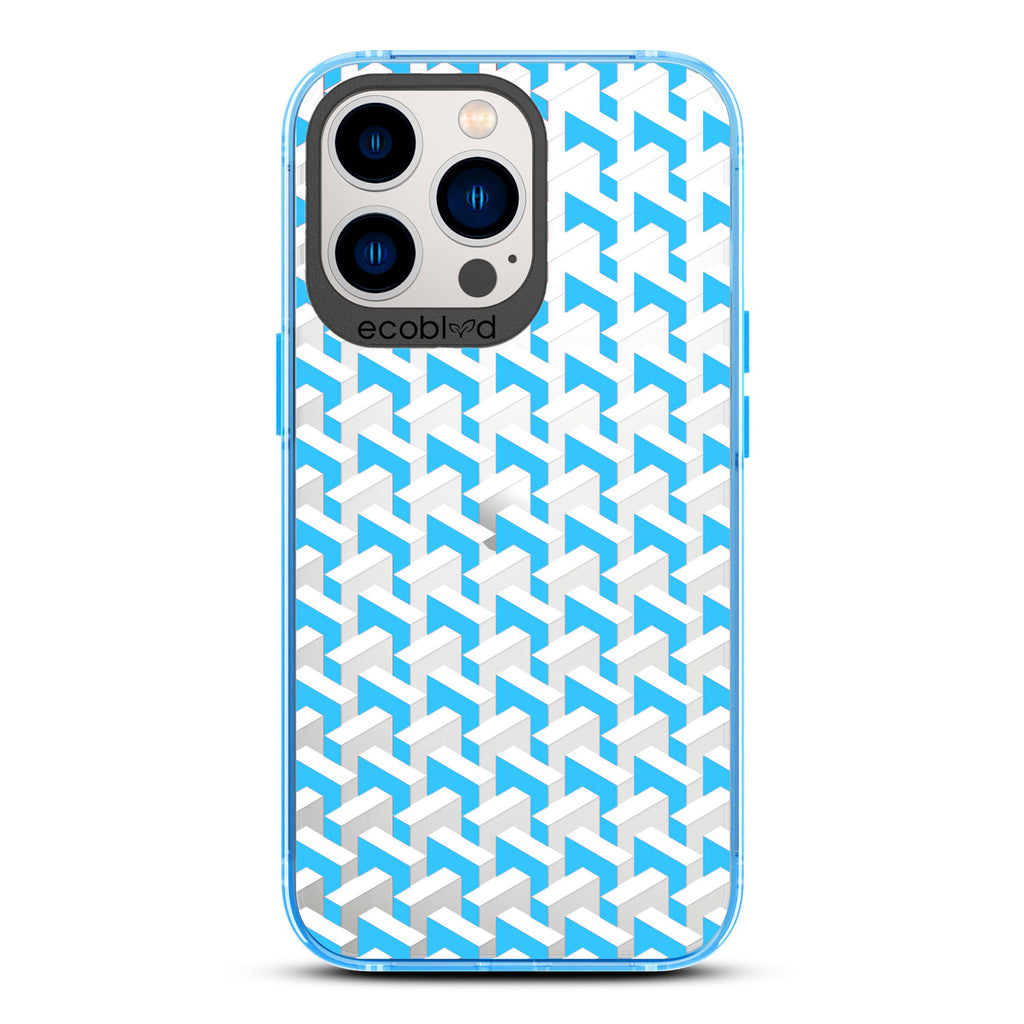 Timeless Collection - Blue Laguna Eco-Friendly iPhone 12 & 13 Pro Max Case With High-Fashion Chevron Print On A Clear Back