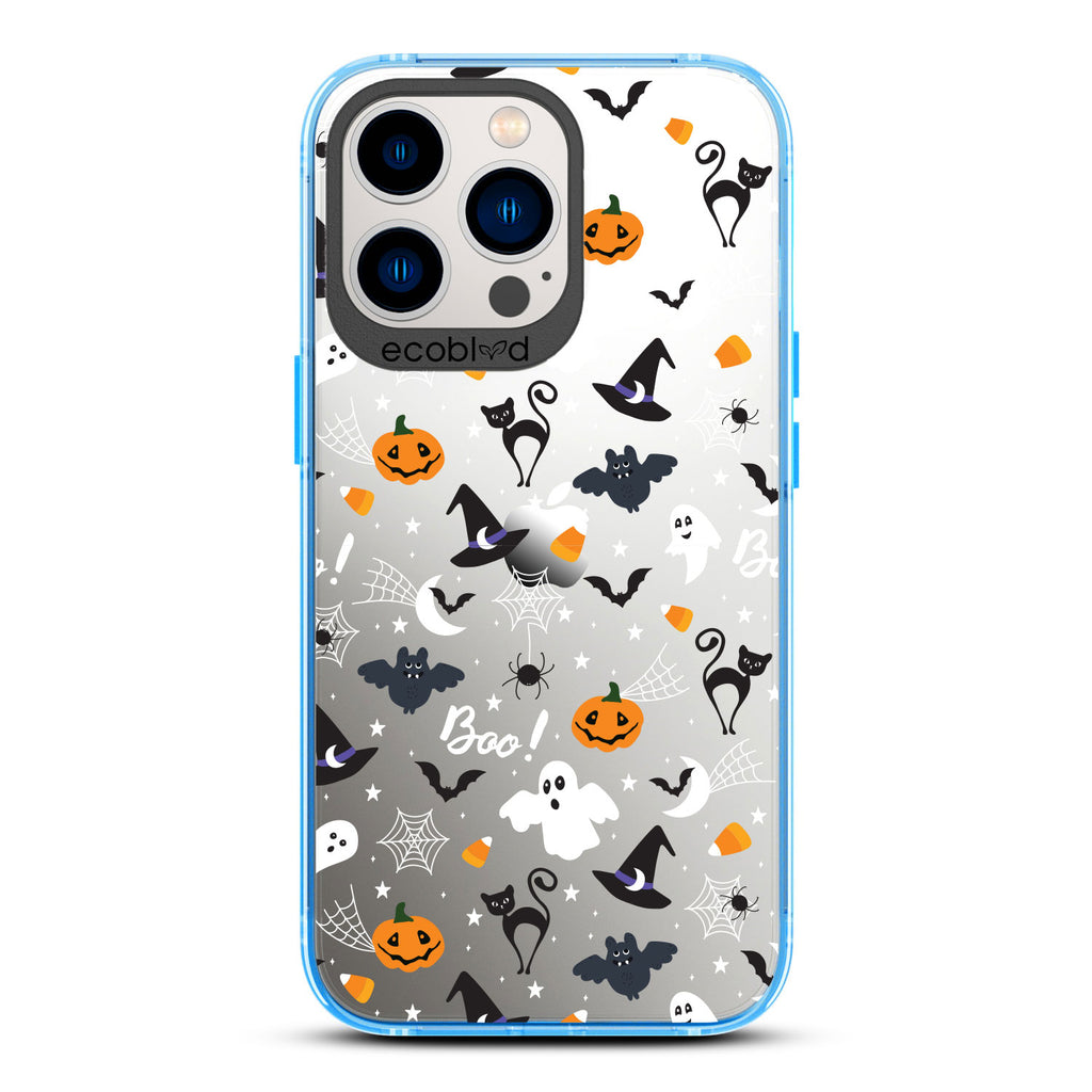 Back View Of Blue Laguna Halloween iPhone 13 Pro Max Case With The Trick R' Treat Ya Self Design & Front View Of The Screen