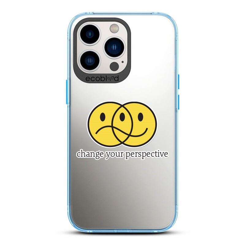 Laguna Collection - Blue Compostable iPhone 12 & 13 Pro Max Case With Happy/Sad Face, Change Your Perspective On Clear Back