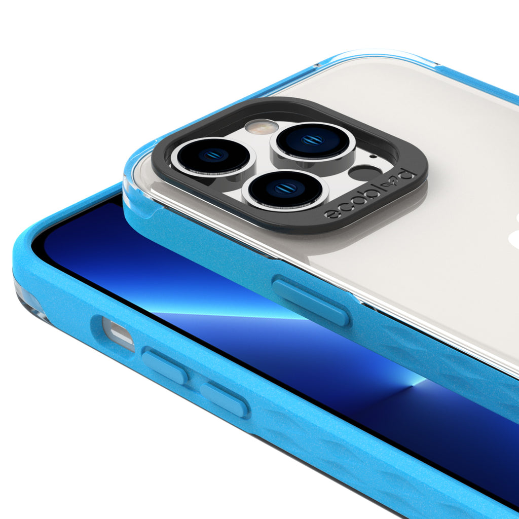 View Of Raised Camera Ring & Raised Edges On Blue iPhone 13 Pro Max / 12 Pro Max Laguna Case