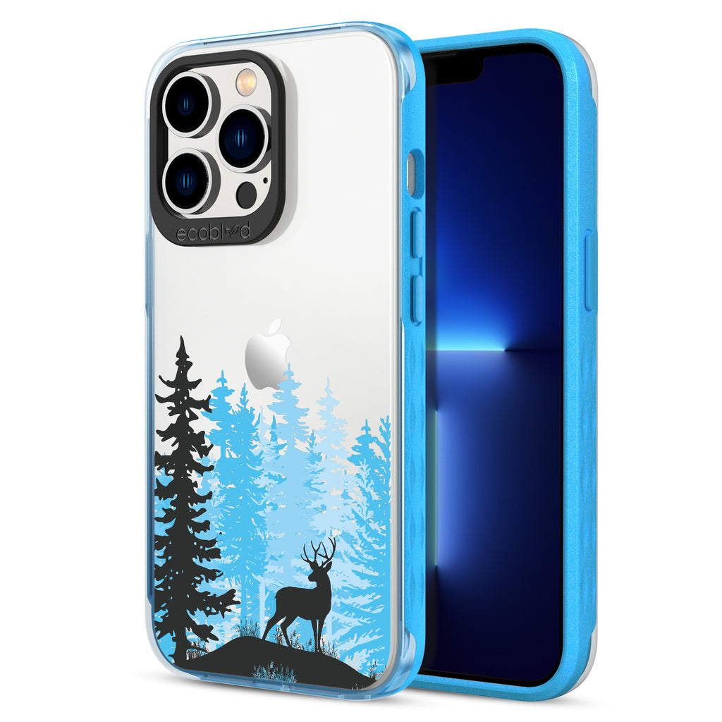 Back View Of Blue Eco-Friendly iPhone 13 Pro Clear Case With The Buck Stops Here Design & Front View Of Screen