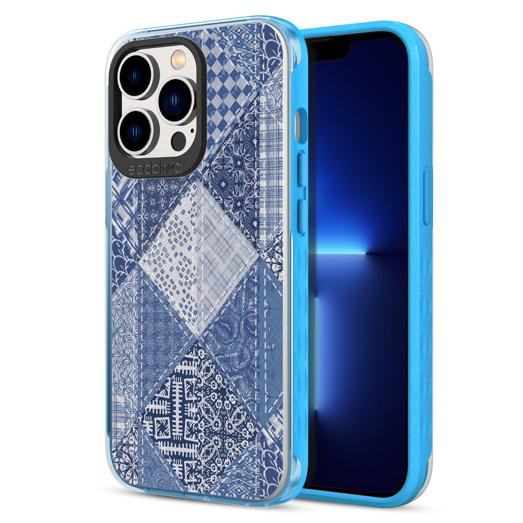 Back View Of Blue Eco-Friendly iPhone 13 Pro Clear Case With Tailor Made Design & Front View Of Screen