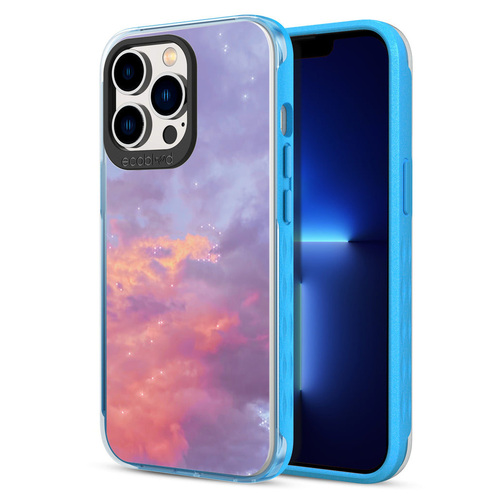 Back View Of Blue Eco-Friendly iPhone 12 & 13 Pro Max Clear Case With The Stargazing Design & Front View Of Screen