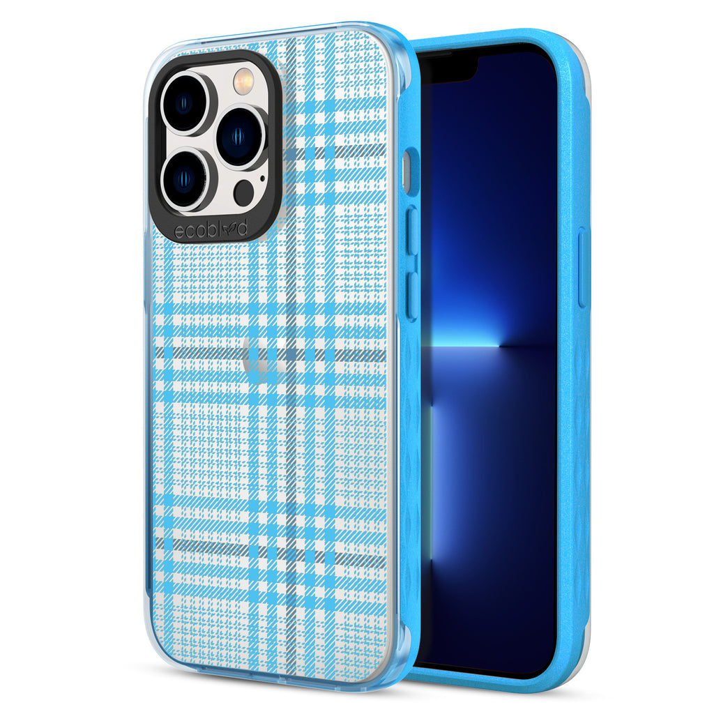 As If - Back View Of Eco-Friendly iPhone 12/13 Pro Max Case With Blue Rim & Front View Of Screen