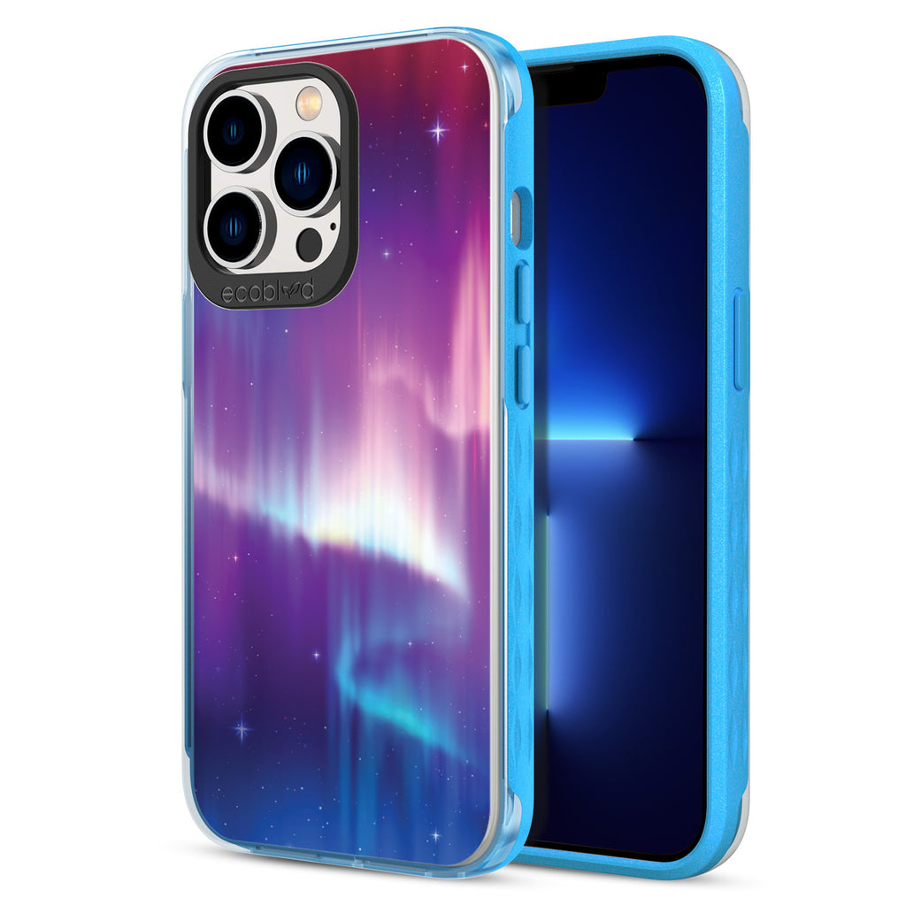 Winter Collection - Blue Compostable iPhone 13 Pro Case - Northern Lights In The Night Sky On A Clear Back