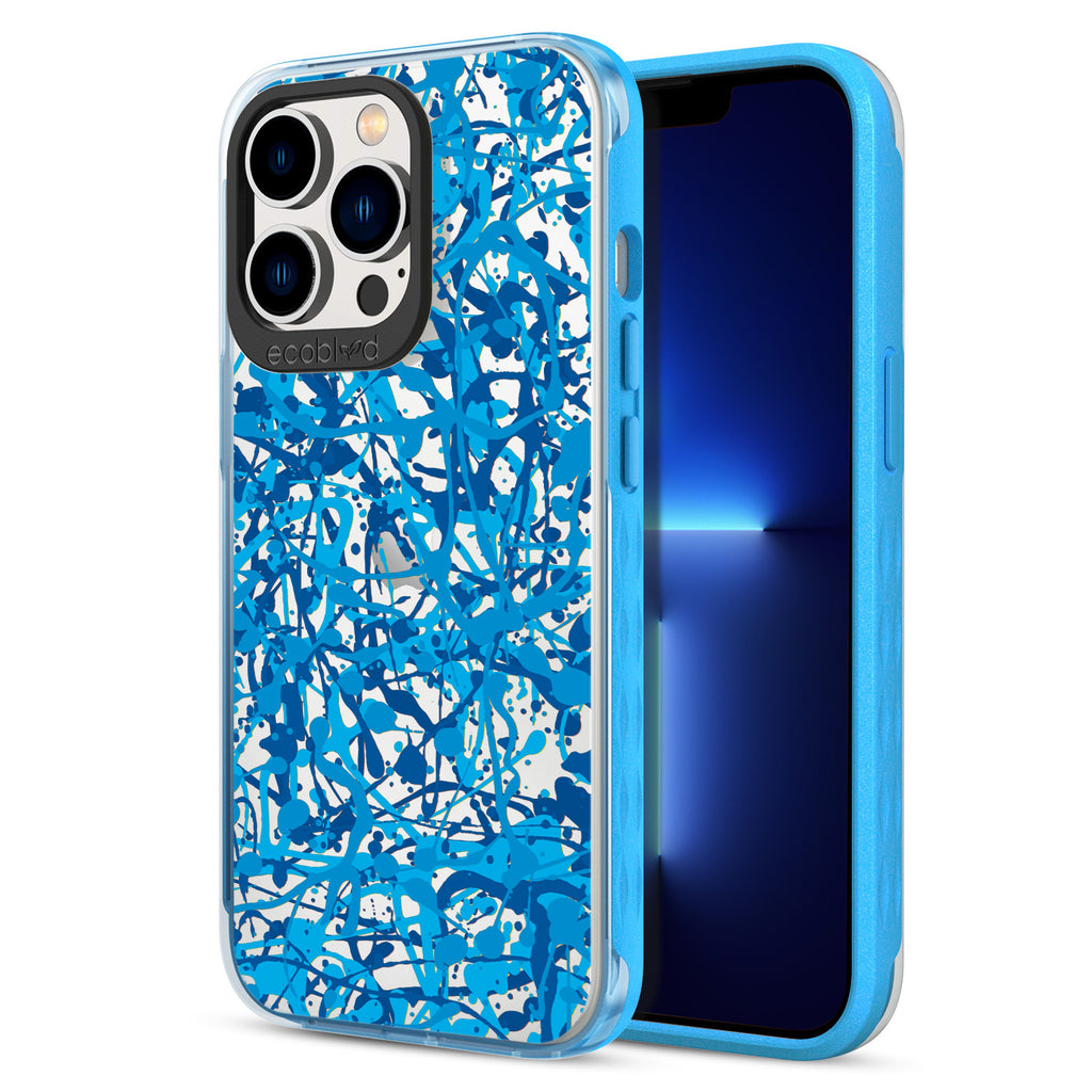 Back View Of Blue Eco-Friendly iPhone 13 Pro Clear Case With Visionary Design & Front View Of Screen
