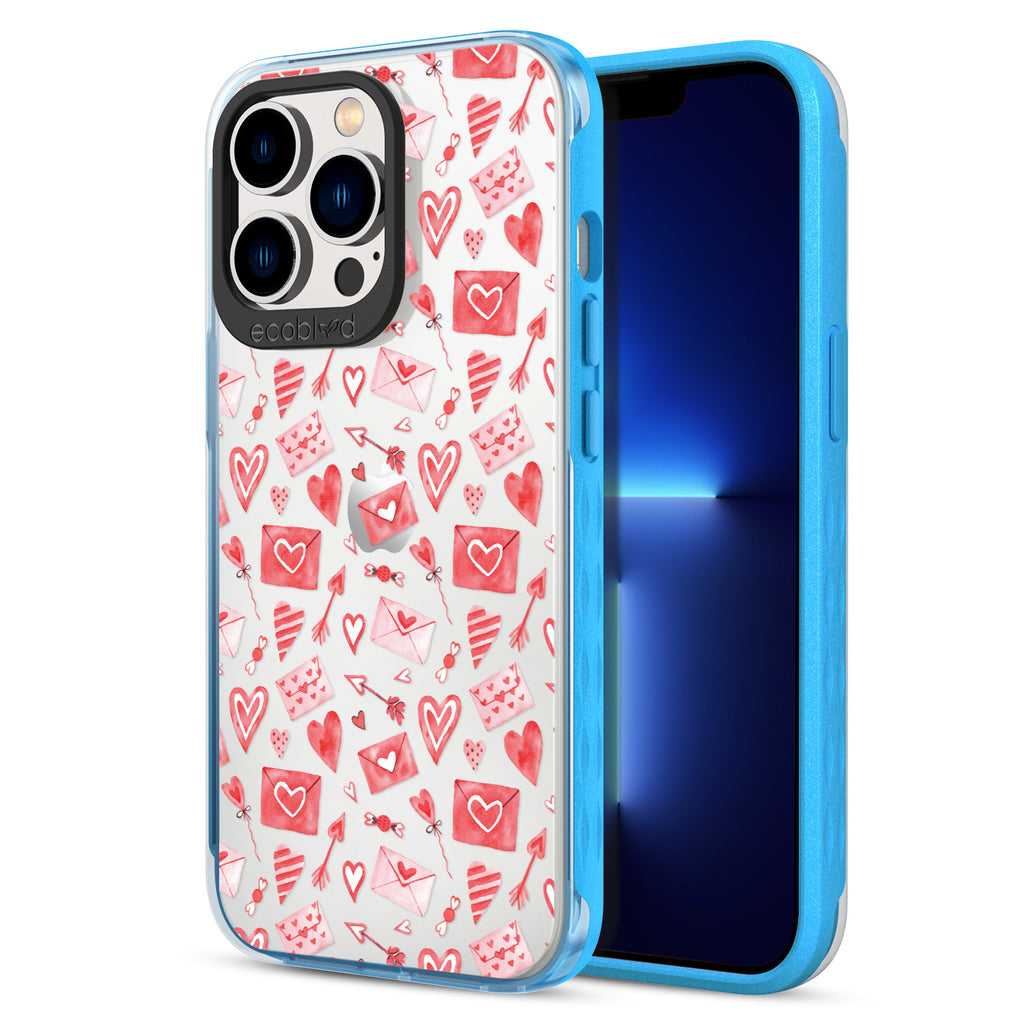 Back View Of Blue Eco-Friendly iPhone 12 & 13 Pro Max Clear Case With The To My Valentine Design & Front View Of Screen