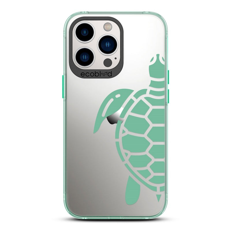 Laguna Collection - Green iPhone 13 Pro Max / 12 Pro Max Case With A Minimalist Sea Turtle Design On A Clear Back 