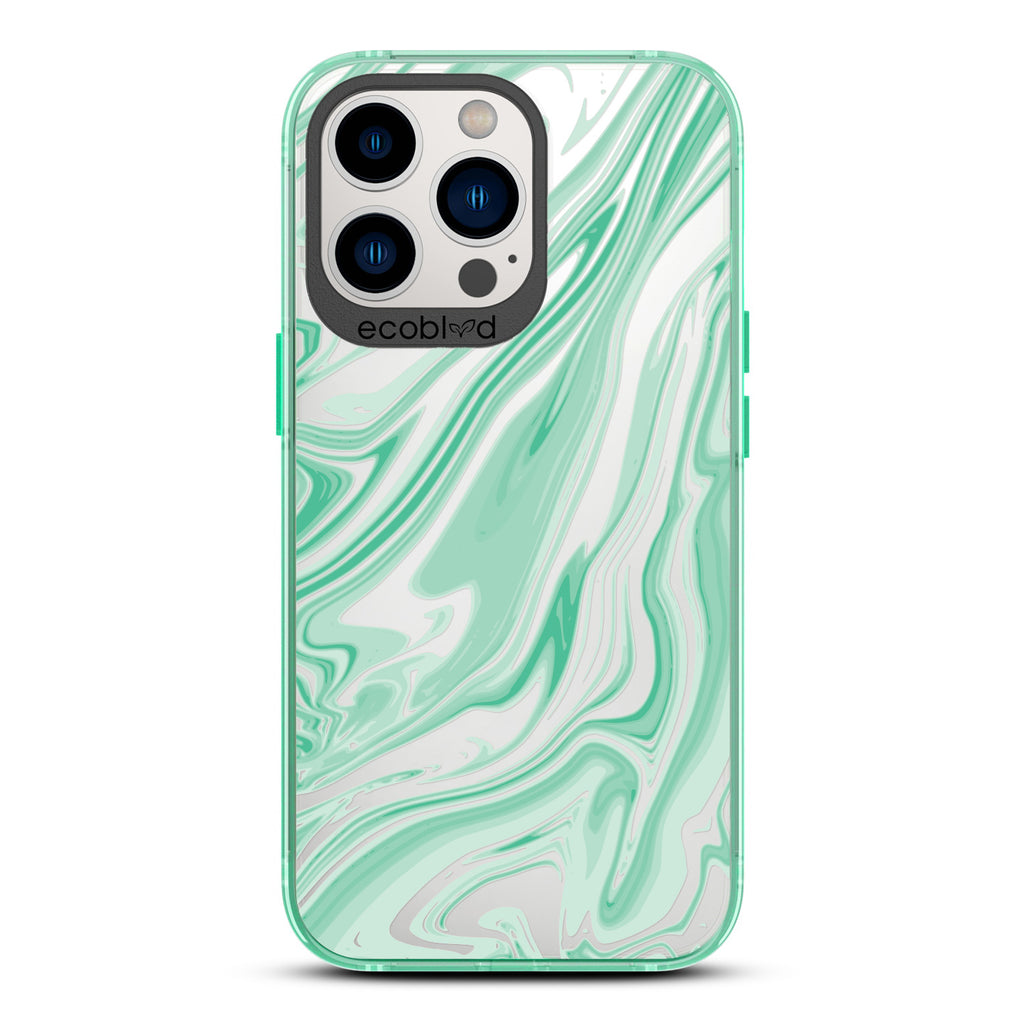 Timeless Collection - Green Laguna Compostable iPhone 12 & 13 Pro Max Case With Marble Swirls On a Clear Back
