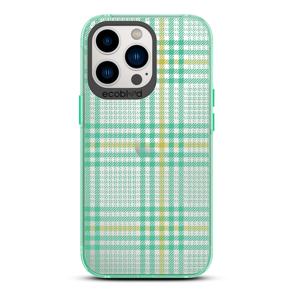 As If - Iconic Tartan Plaid - Eco-Friendly Clear iPhone 13 Pro Case With Green Rim