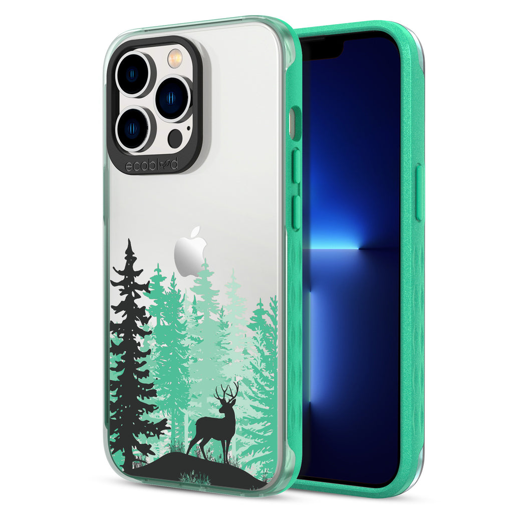 Back View Of Green Eco-Friendly iPhone 12 & 13 Pro Max Clear Case With The Buck Stops Here Design & Front View Of Screen