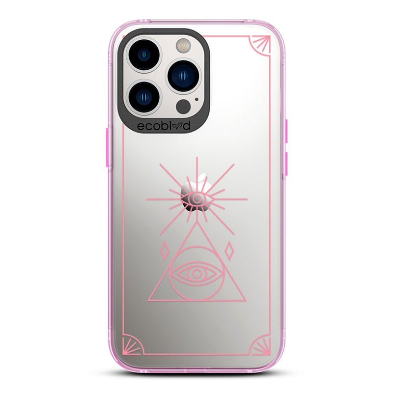 Laguna Collection - Pink iPhone 13 Pro Max / 12 Pro Max Case With An All Seeing Eye Tarot Card On A Clear Back