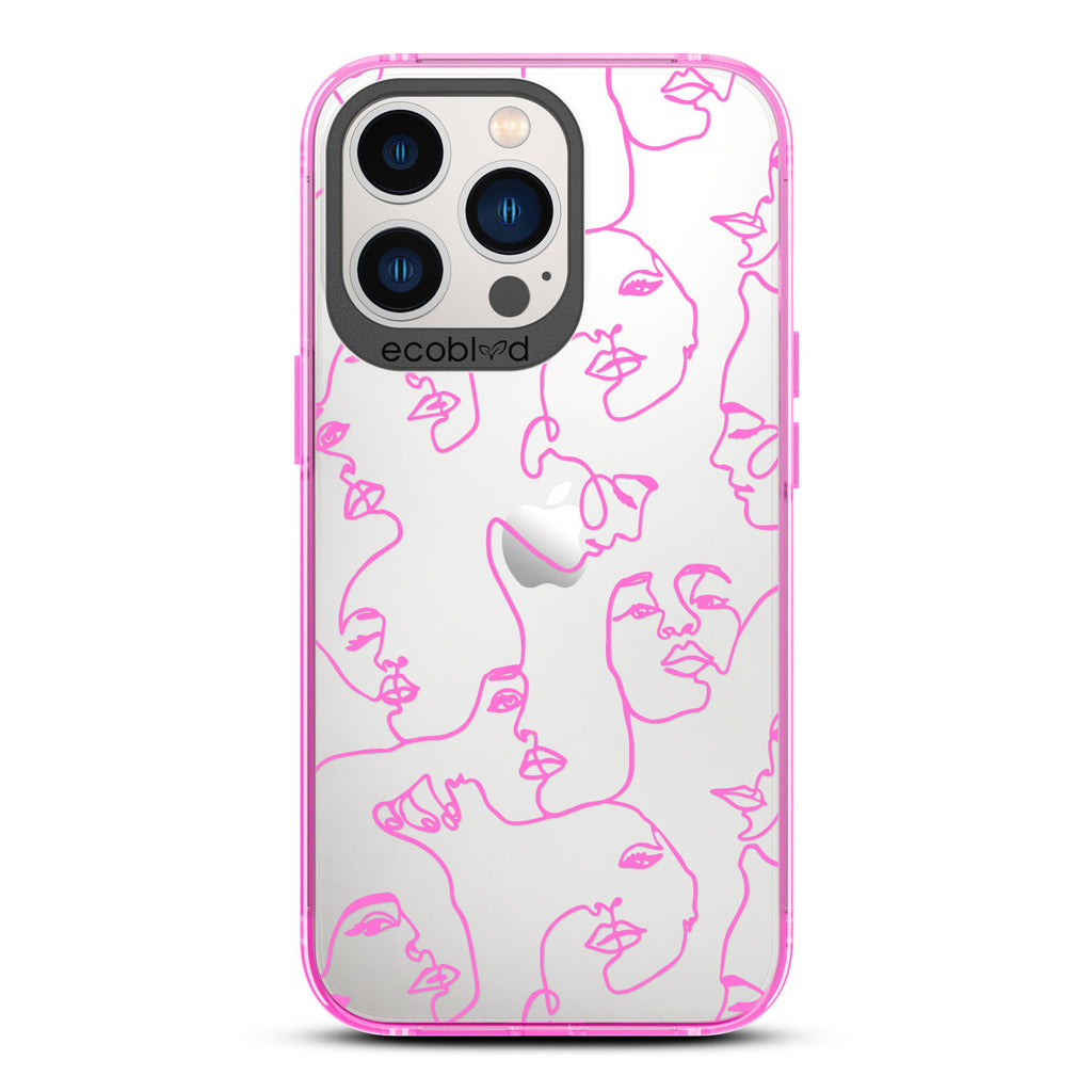 Contemporary Collection - Pink Compostable iPhone 13 Pro Case - Line Art Of A Woman’s Face On A Clear Back