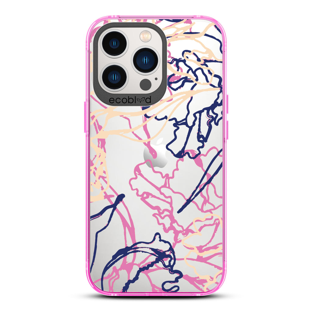 Contemporary Collection - Pink Compostable iPhone 12/13 Pro Max Case - Minimalist Abstract Lines & Squiggles On Clear Back