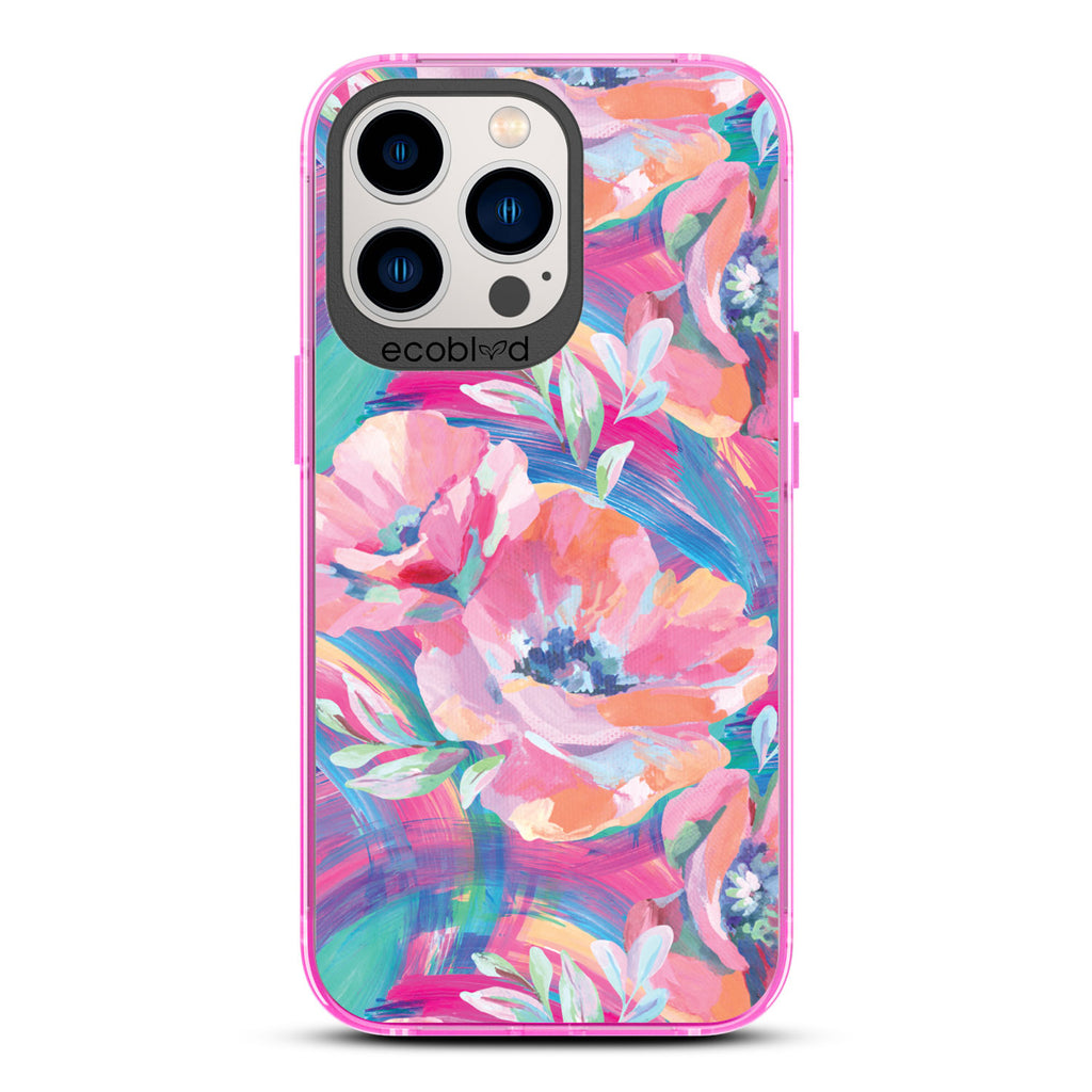 Spring Collection - Pink Compostable iPhone 12/13 Pro Max Case - Pastel-Colored Abstract Painting Of Poppies On Clear Back