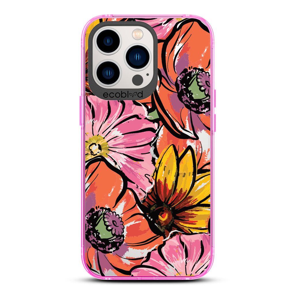 Spring Collection - Pink Compostable iPhone 12/13 Pro Max Case - Watercolor Spring Flowers Painting On A Clear Back