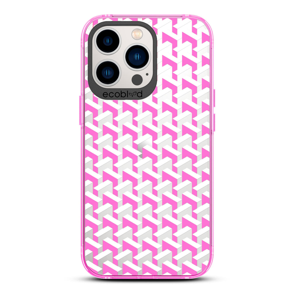 Timeless Collection - Pink Laguna Eco-Friendly iPhone 13 Pro Case With High-Fashion Inspired Chevron Print On A Clear Back