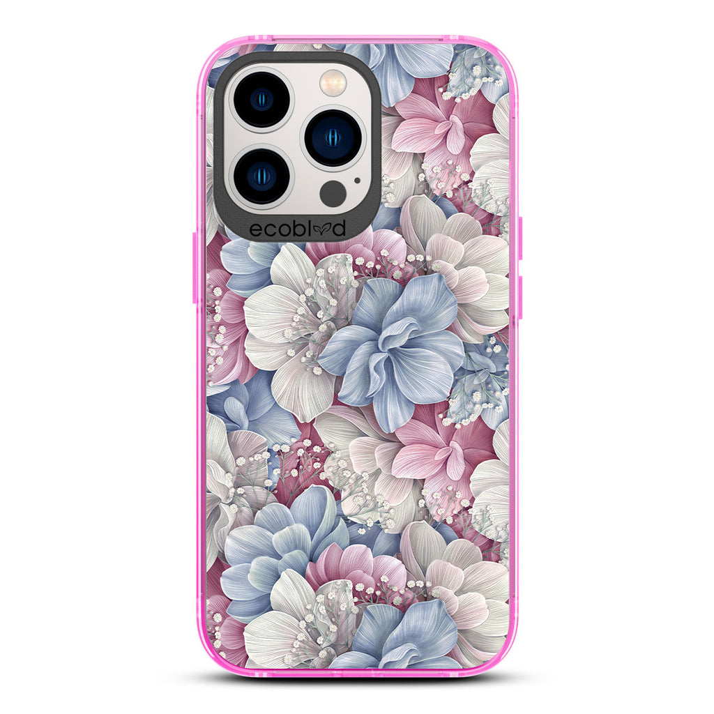 Spring Collection - Pink Compostable iPhone 12/13 Pro Max Case - Dewey Pastel-Colored Watercolor Hydrangeas On A Clear Back