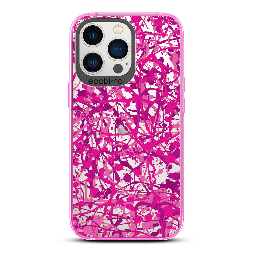 Contemporary Collection - Pink Compostable iPhone 13 Pro Case - Abstract Pollock-Style Painting On A Clear Back