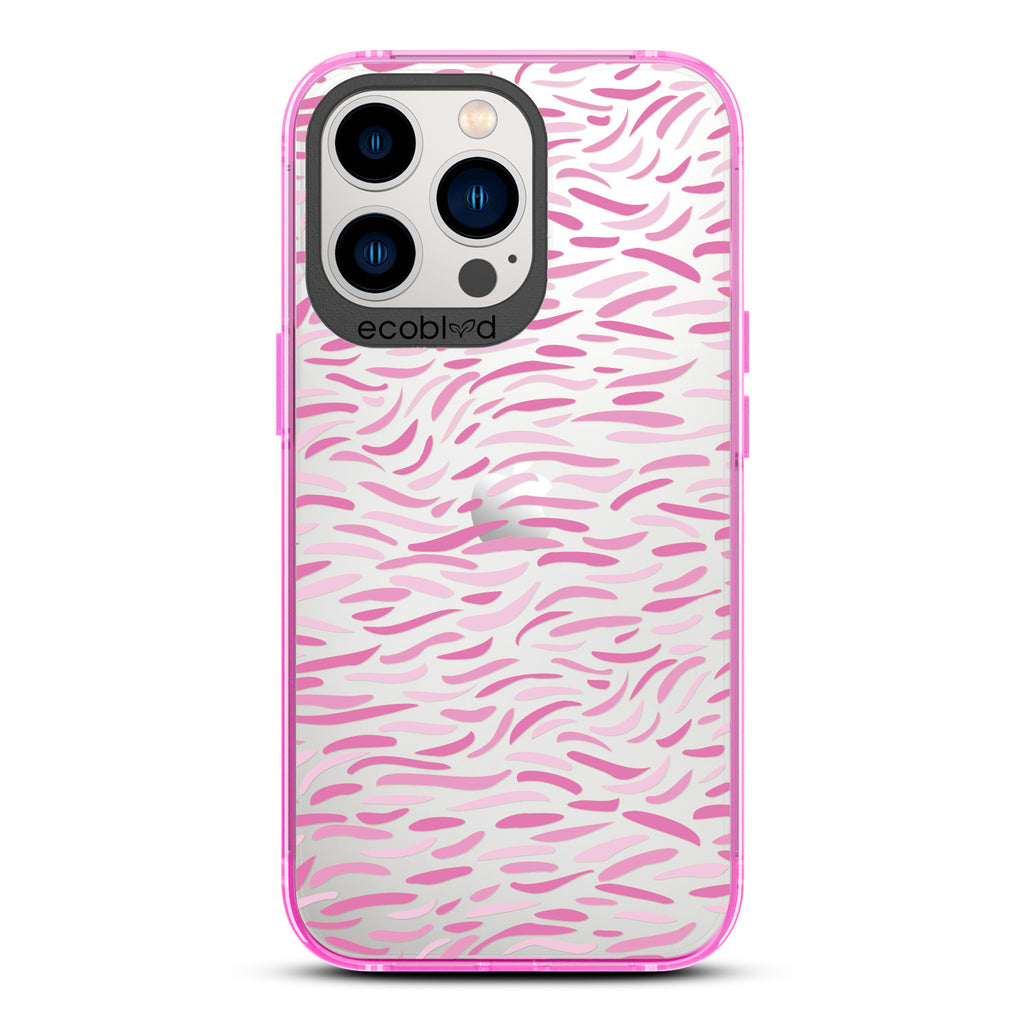 Timeless Collection - Pink Laguna Compostable iPhone 13 Pro Case With Abstract Paint Brush Strokes On A Clear Back