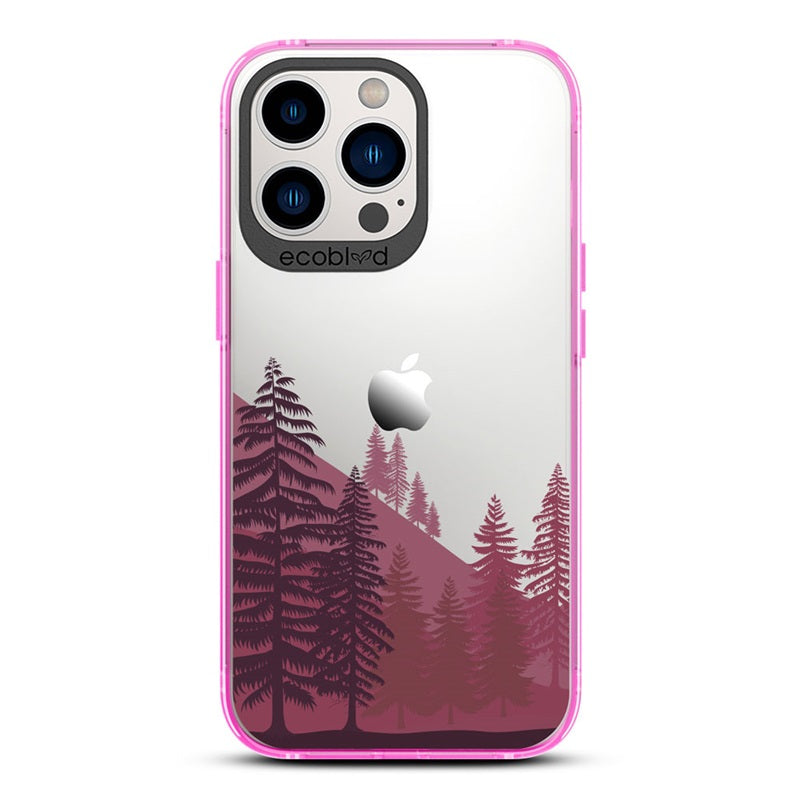 Laguna Collection - Pink Eco-Friendly iPhone 12 & 13 Pro Max Case With Minimalist Mountainside Pine Forest On A Clear Back